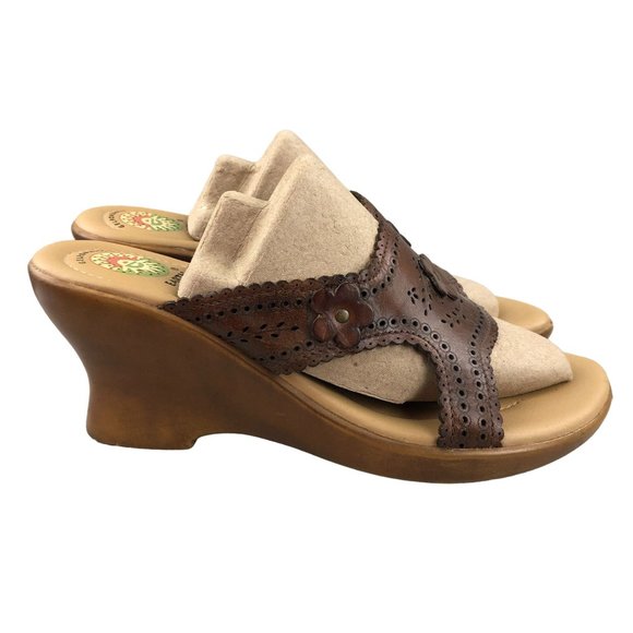 Earth Spirit Women's Size 8 Gelron 2000 Brown Open Toe Slip On Wedges Sandals - Picture 1 of 13